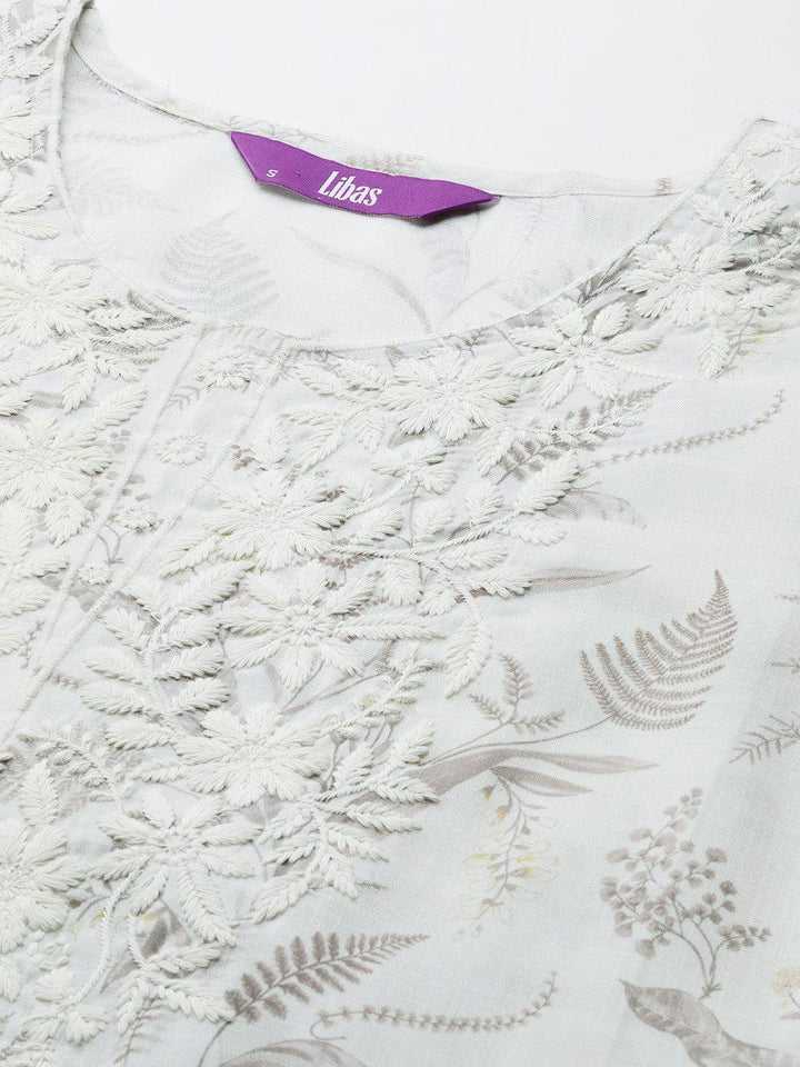 Off White Printed Cotton Straight Kurta