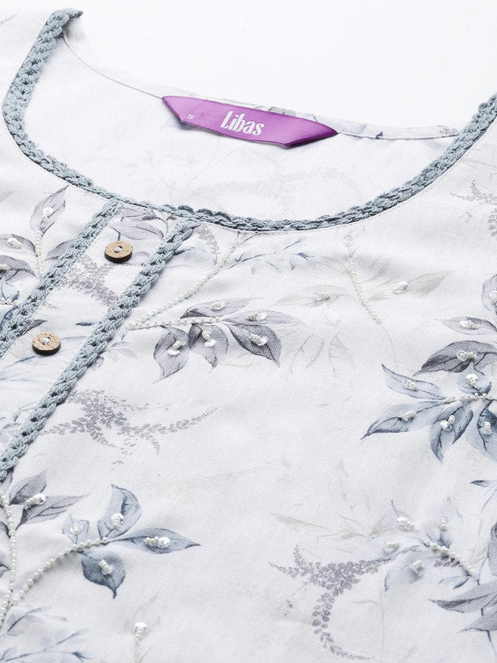 Off White Printed Cotton Straight Kurta