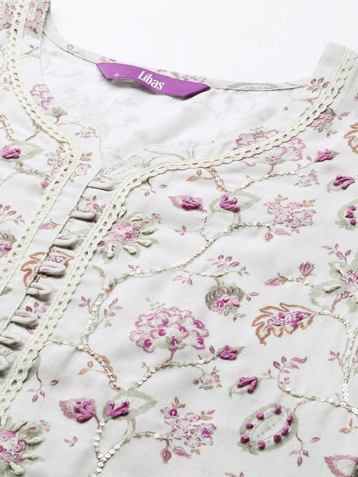 Off White Printed Cotton Straight Kurta