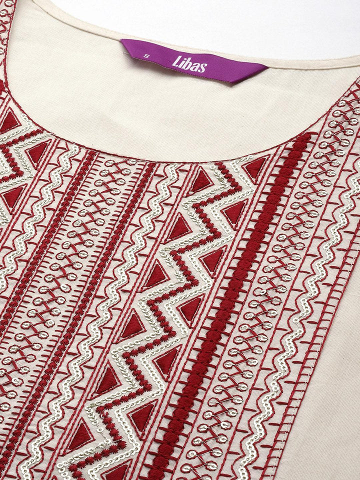 Off White Printed Cotton Straight Kurta