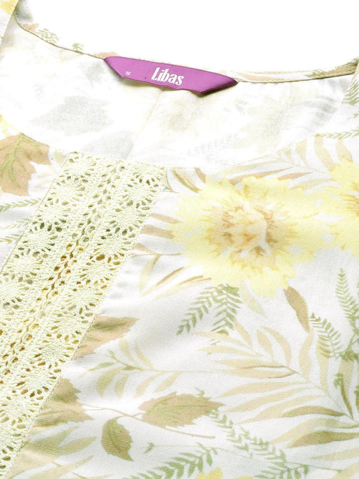 Off White Printed Cotton Straight Kurta