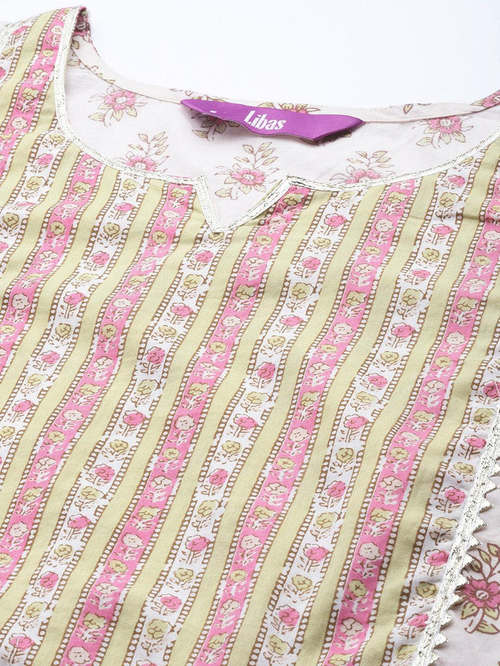 Off White Printed Cotton Suit Set