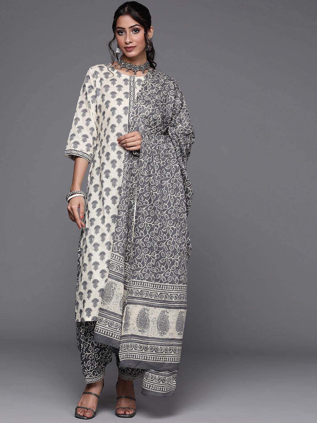 Off White Printed Cotton Suit Set - ShopLibas