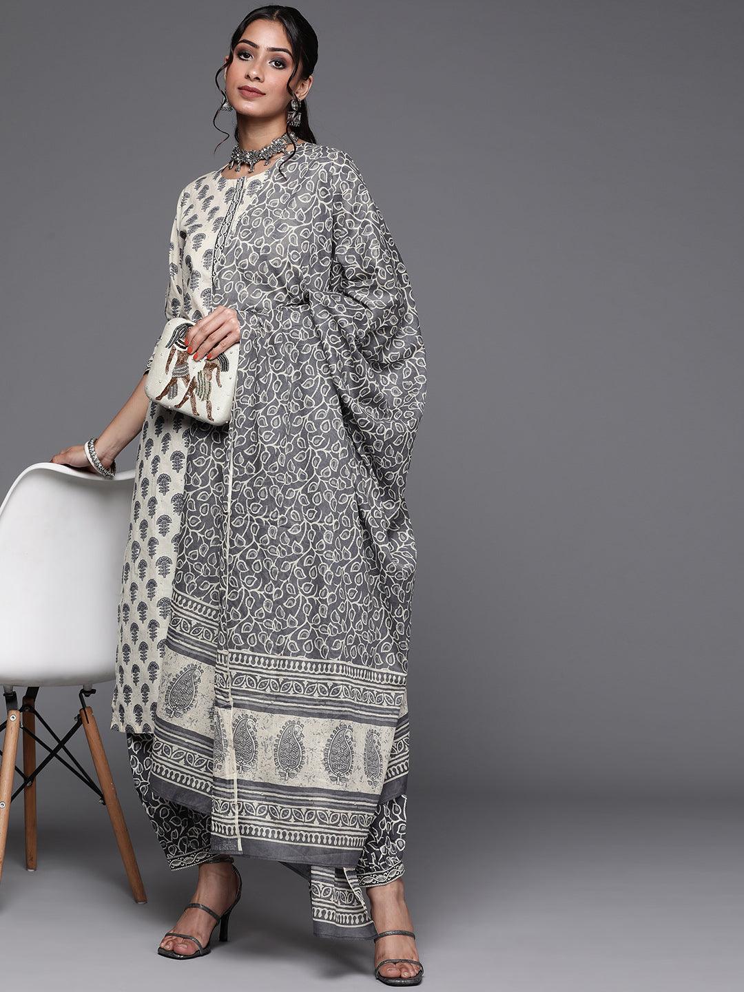 Off White Printed Cotton Suit Set - ShopLibas