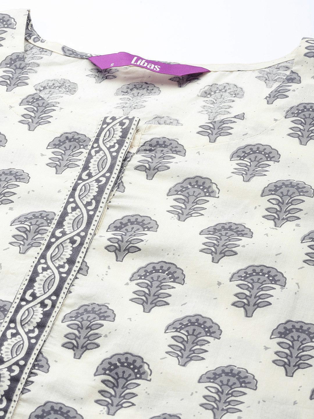 Off White Printed Cotton Suit Set - ShopLibas