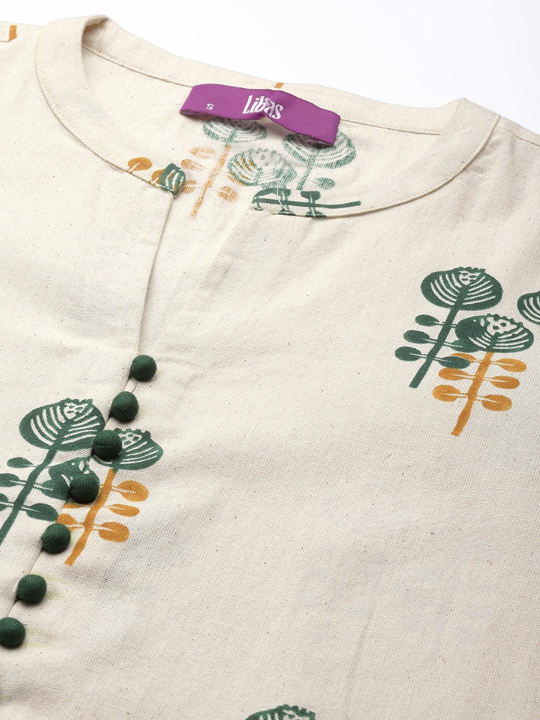 Off White Printed Cotton Straight Kurta Set - ShopLibas