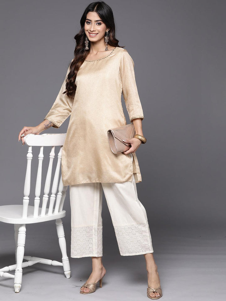 Off White Schiffli Cotton Palazzos