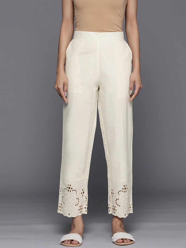 Off White Schiffli Cotton Trousers