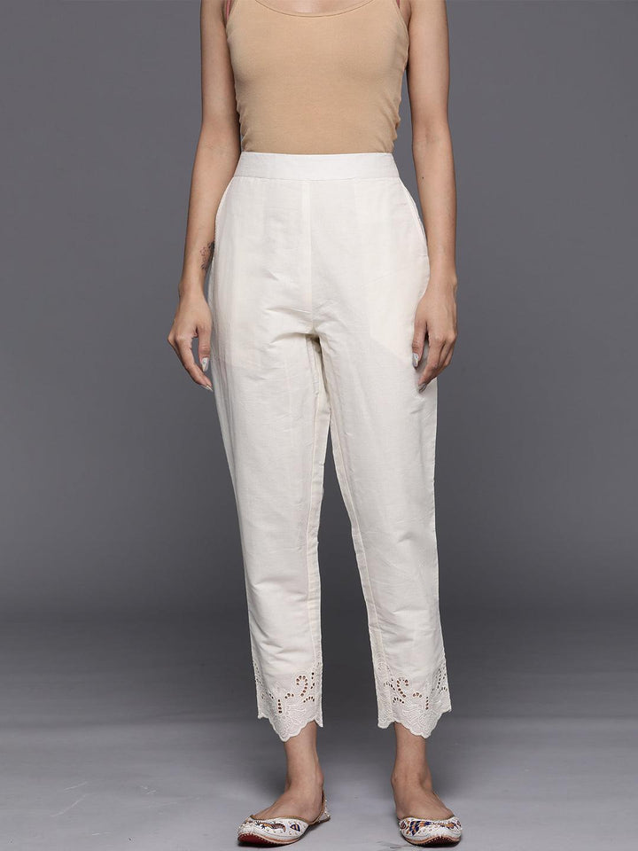 Off White Schiffli Cotton Trousers