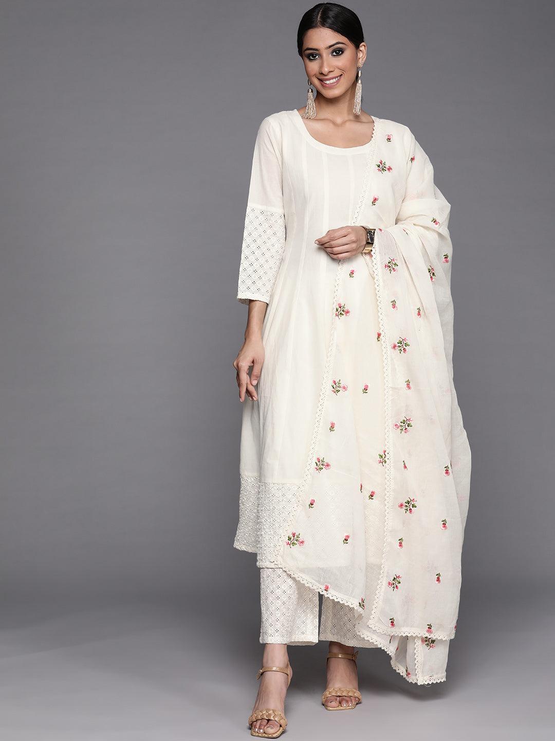 Off White Solid Cotton Suit Set - ShopLibas