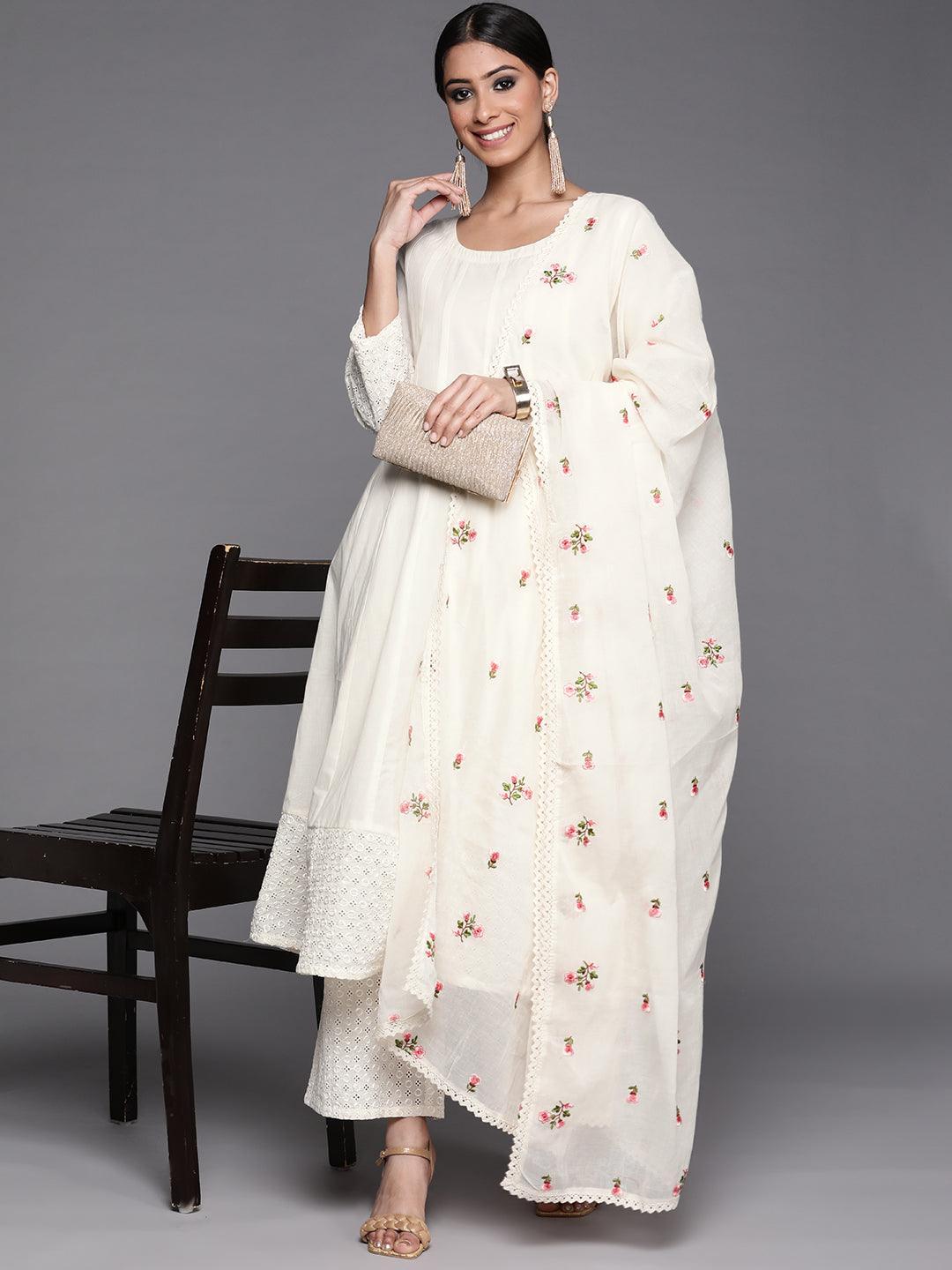 Off White Solid Cotton Suit Set - ShopLibas