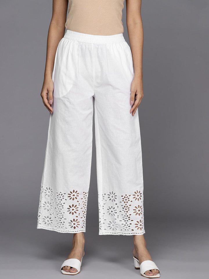 Off White Solid Cotton Palazzos