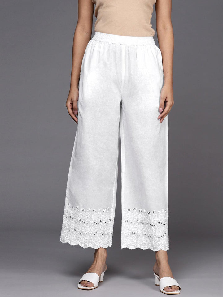 Off White Solid Cotton Palazzos