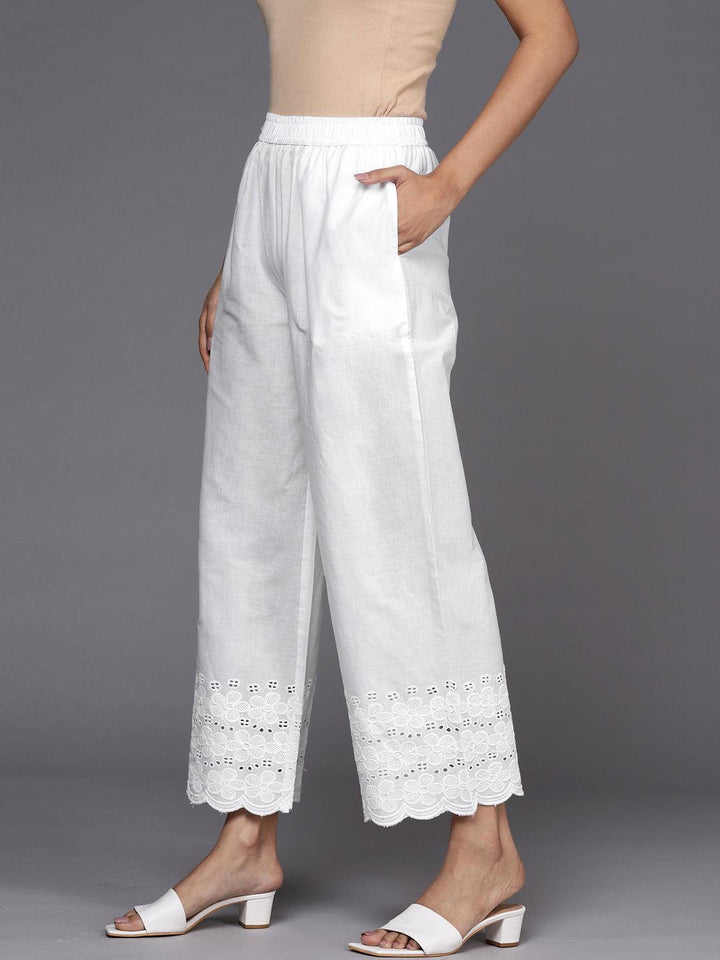 Off White Solid Cotton Palazzos