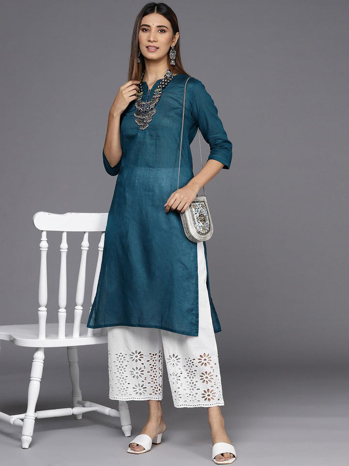 Off White Solid Cotton Palazzos