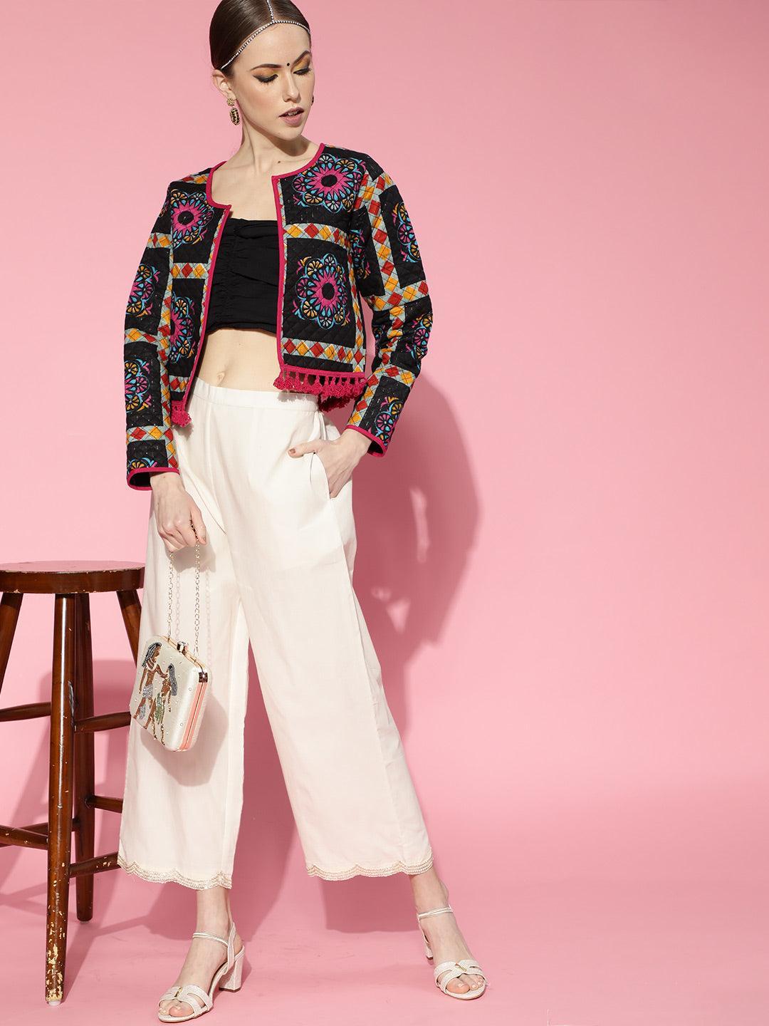 Off White Solid Cotton Palazzos - ShopLibas