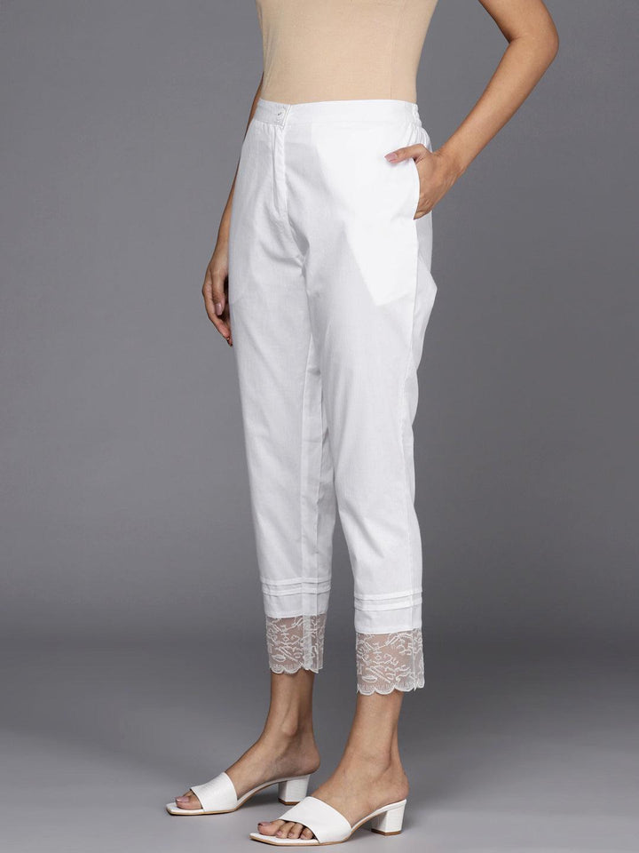 Off White Solid Cotton Trousers
