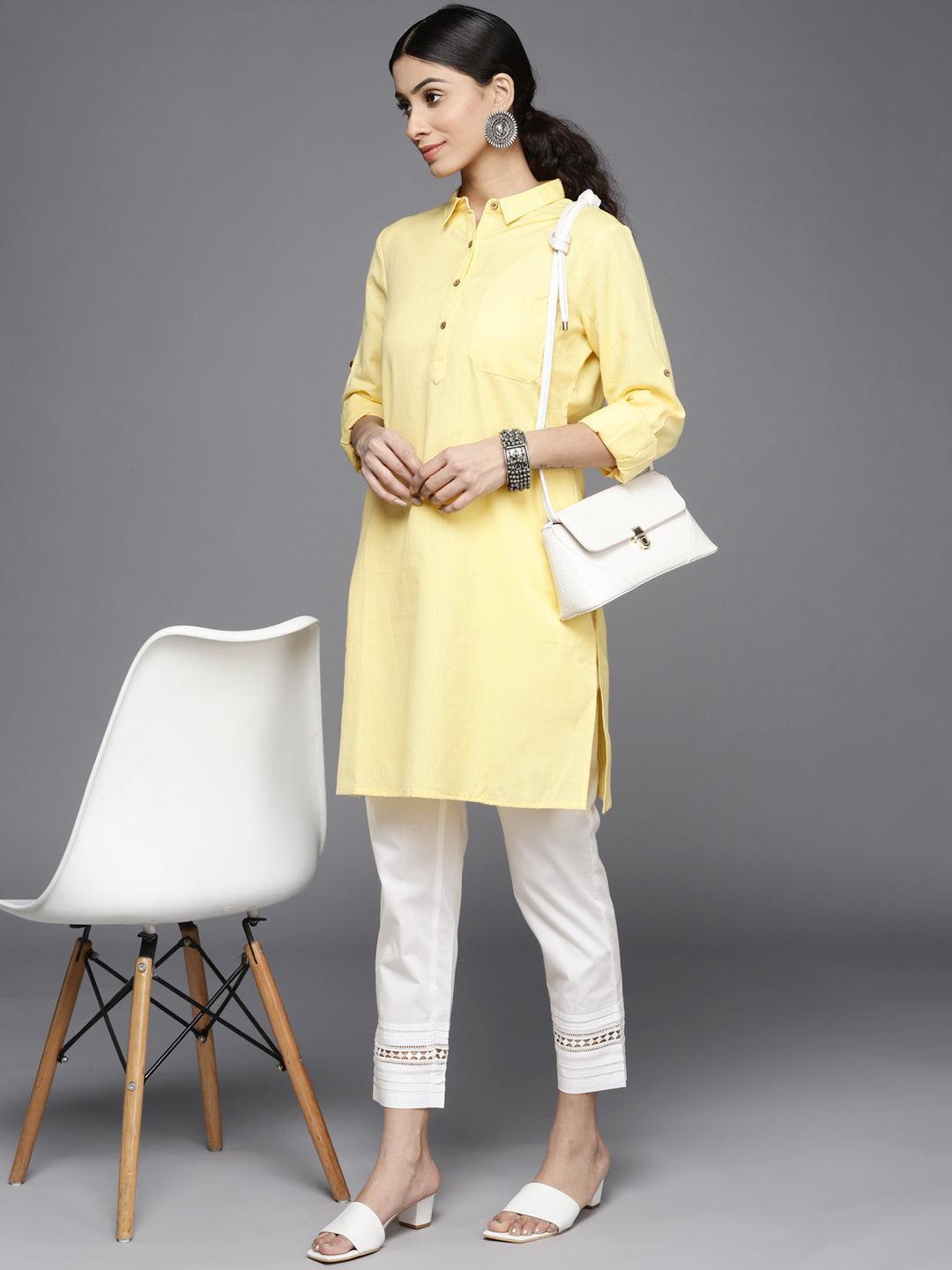 Off White Solid Cotton Trousers - ShopLibas