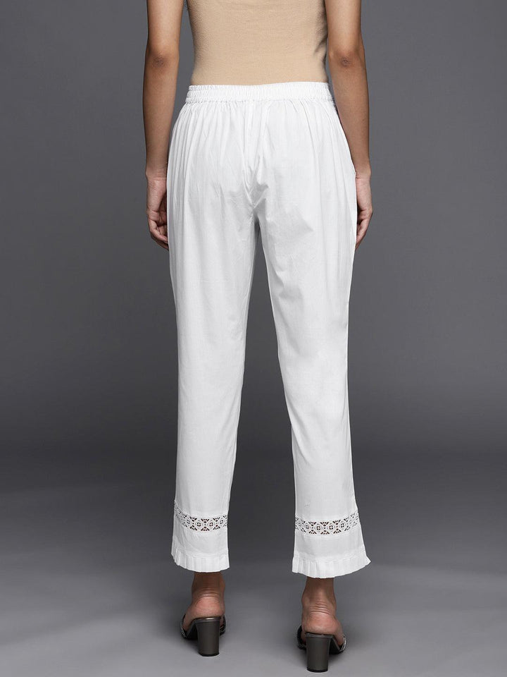 Off White Solid Cotton Trousers