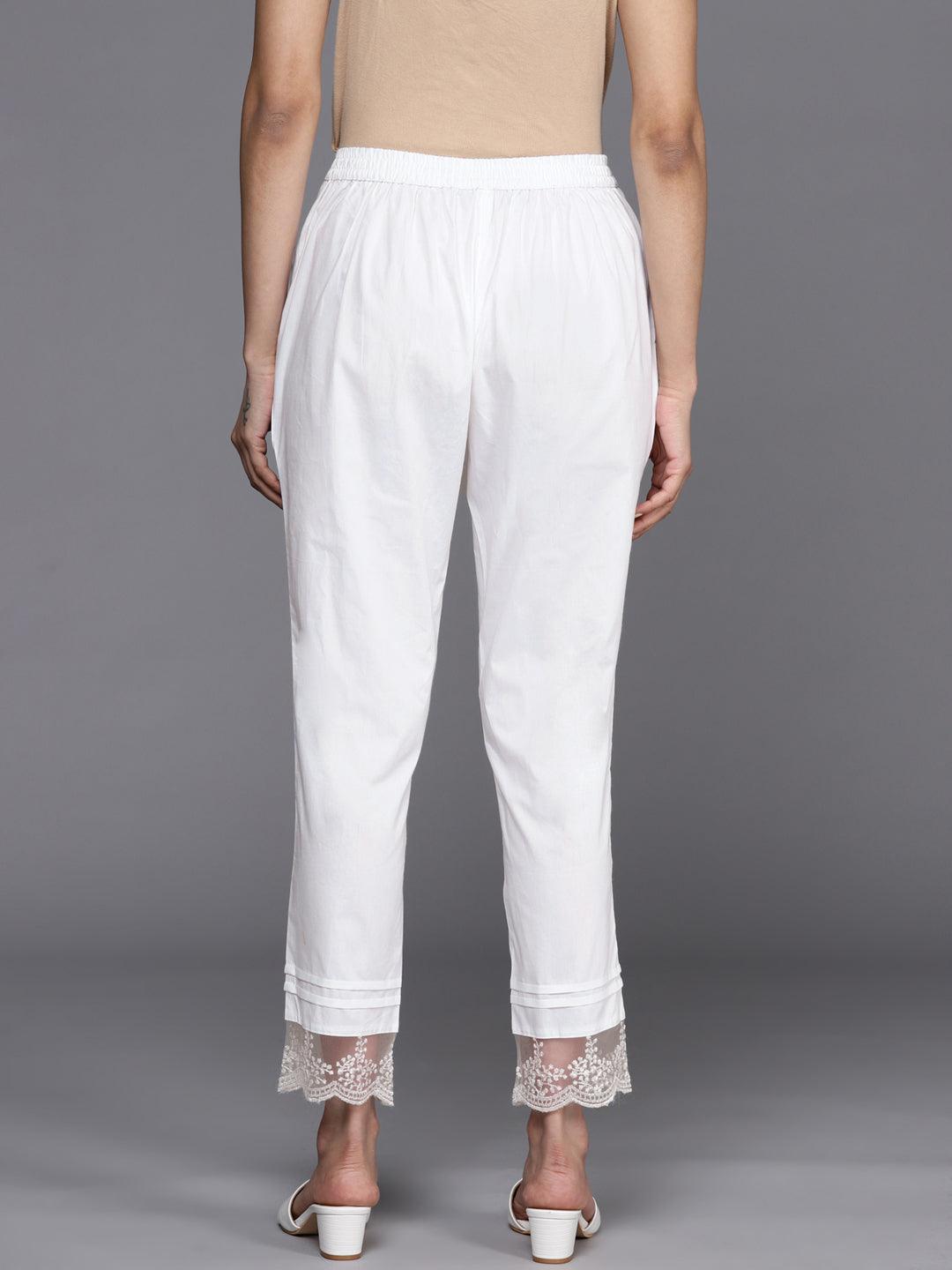 Off White Solid Cotton Trousers - ShopLibas