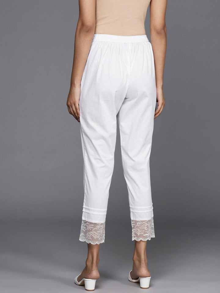 Off White Solid Cotton Trousers