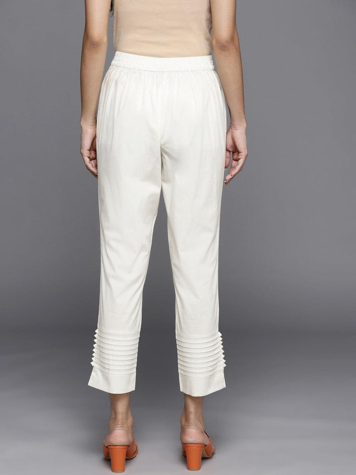 Off White Solid Cotton Trousers