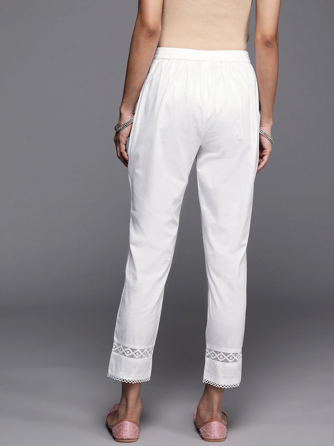 Off White Solid Cotton Trousers - ShopLibas