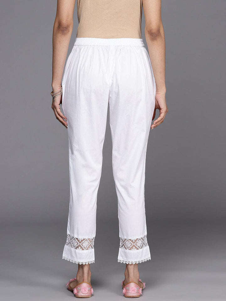 Off White Solid Cotton Trousers