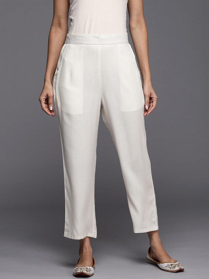 Off White Solid Pashmina Wool Trousers