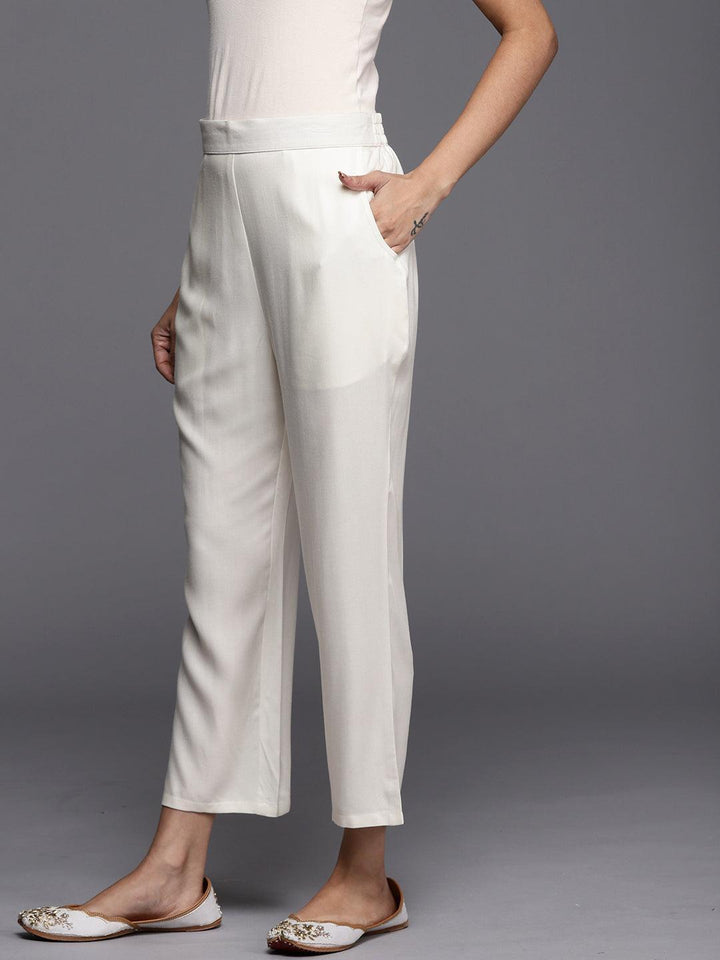 Off White Solid Pashmina Wool Trousers