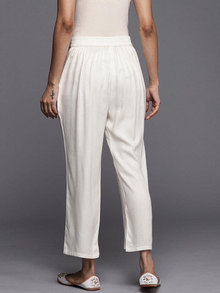 Off White Solid Pashmina Wool Trousers