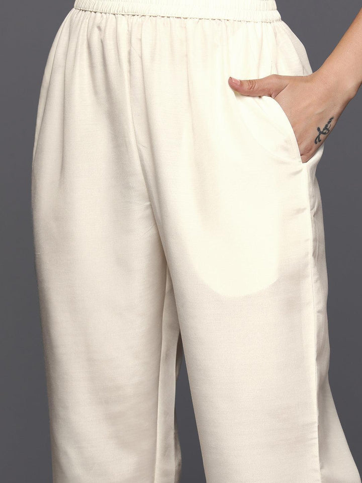 Off White Woven Design Silk Blend Straight Kurta With Trousers & Dupatta