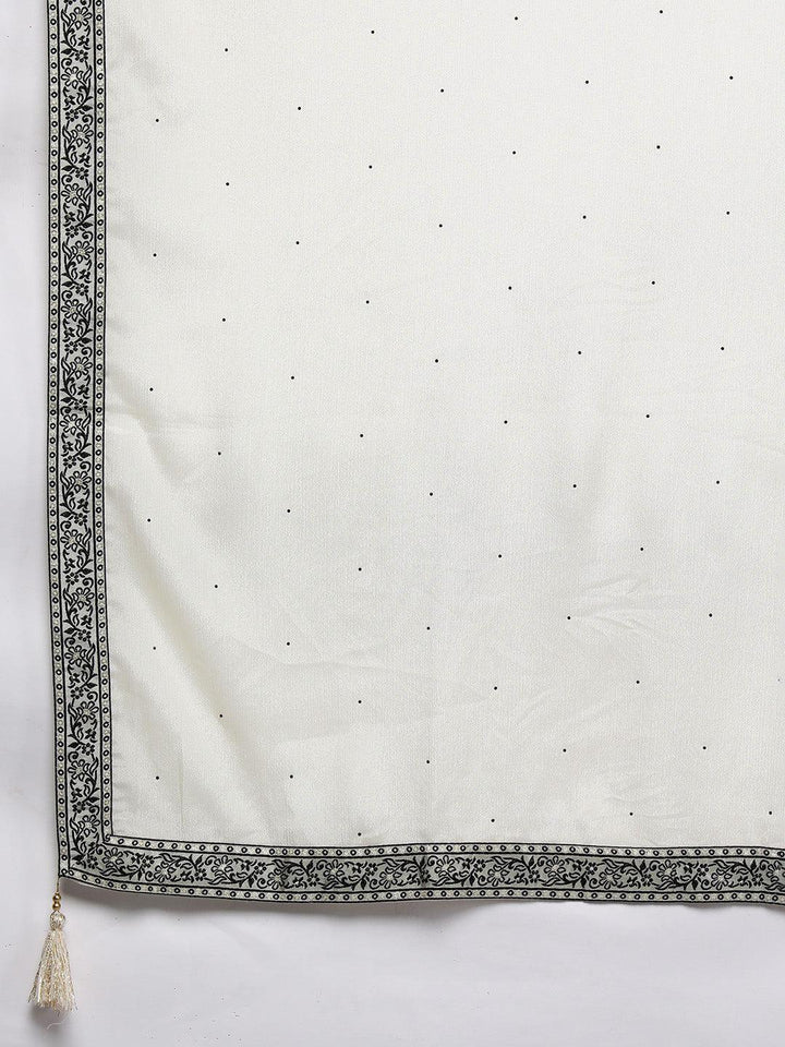 Off White Woven Design Silk Blend Straight Kurta With Trousers & Dupatta