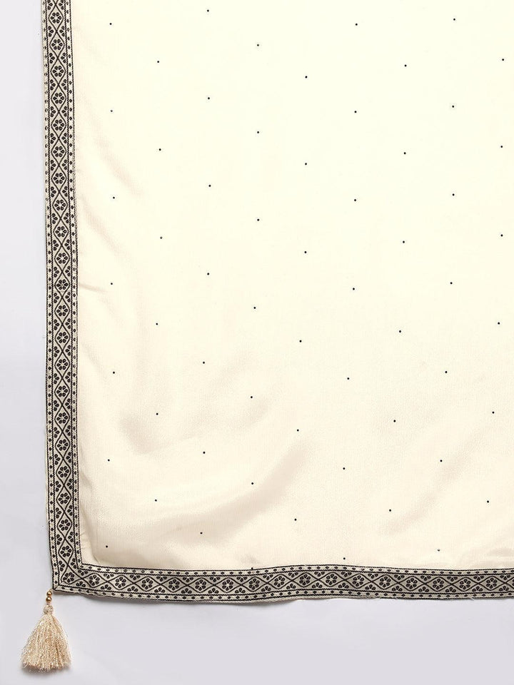 Off White Woven Design Silk Blend Straight Kurta With Trousers & Dupatta