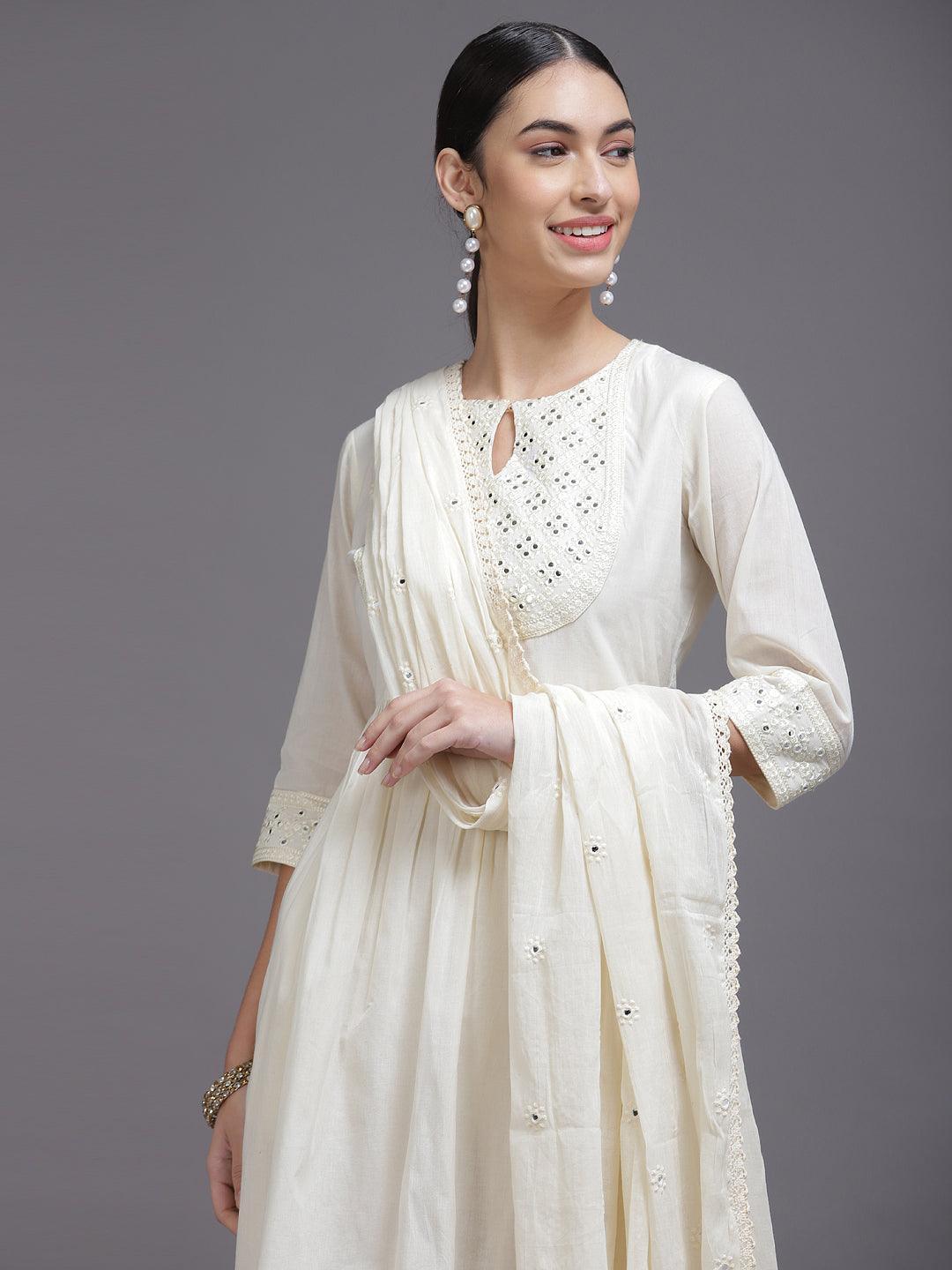 Off White Yoke Design Cotton Suit Set - ShopLibas