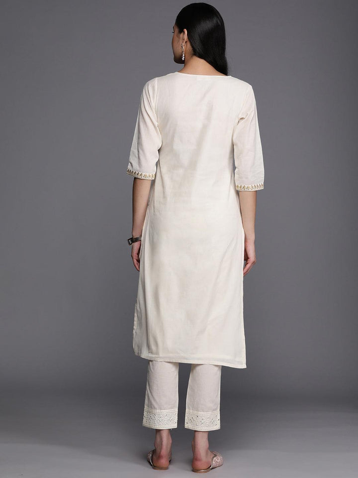 Off White Printed Cotton Straight Kurta