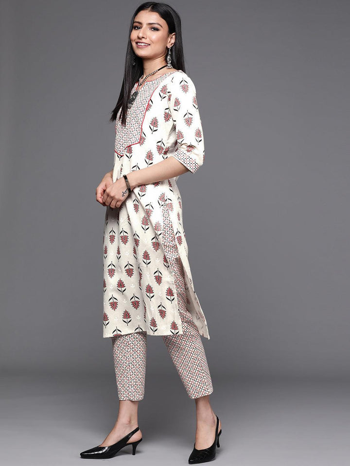 Off White Yoke Design Cotton Suit Set