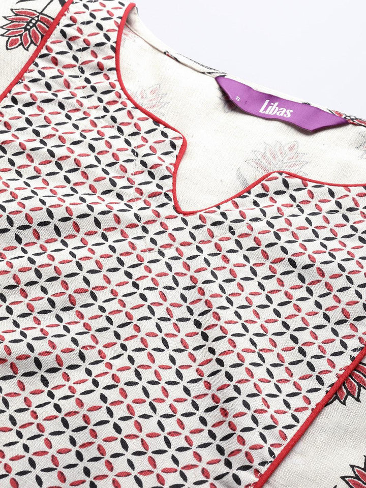 Off White Yoke Design Cotton Suit Set