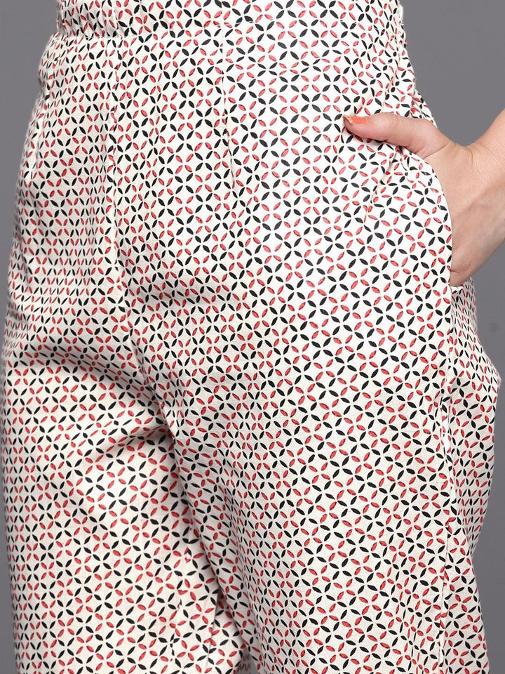 Off White Yoke Design Cotton Suit Set