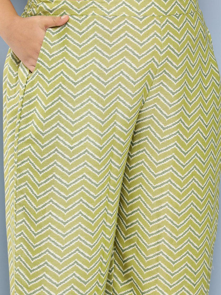 Olive Printed Rayon Straight Kurta With Trousers and Dupatta