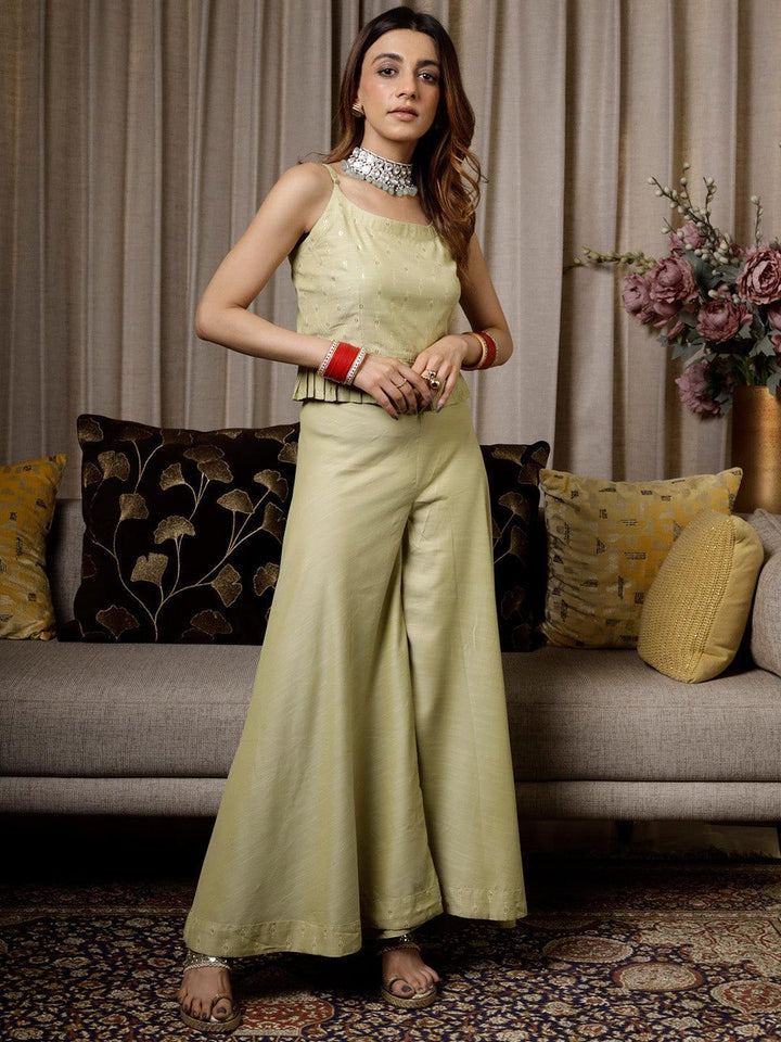 Olive Self Design Silk Blend Co-Ords