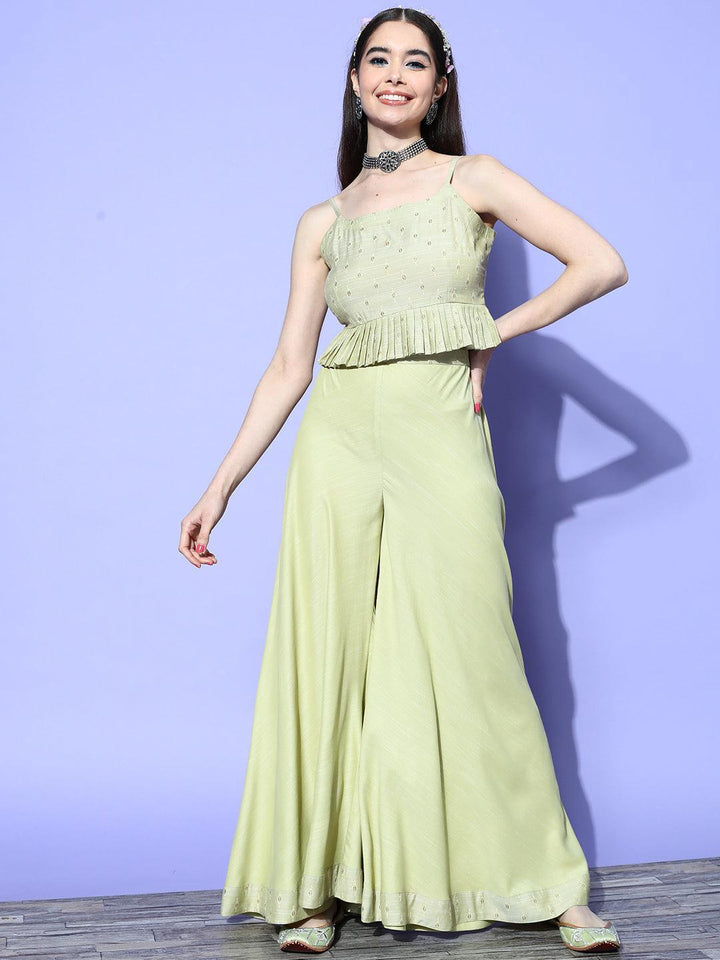 Olive Self Design Silk Blend Co-Ords