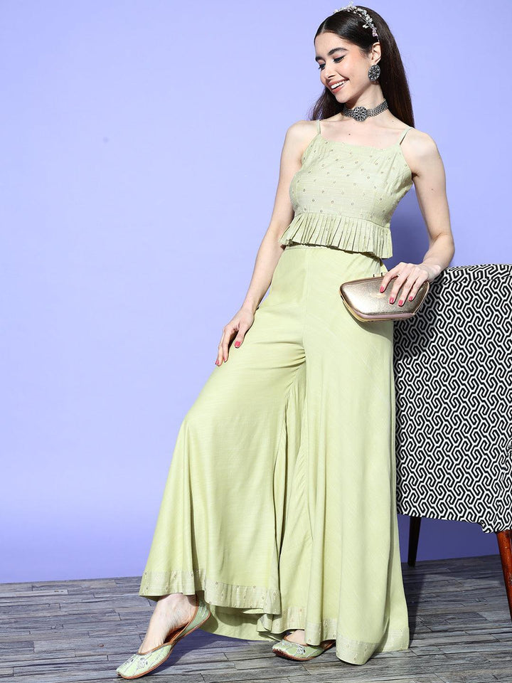 Olive Self Design Silk Blend Co-Ords