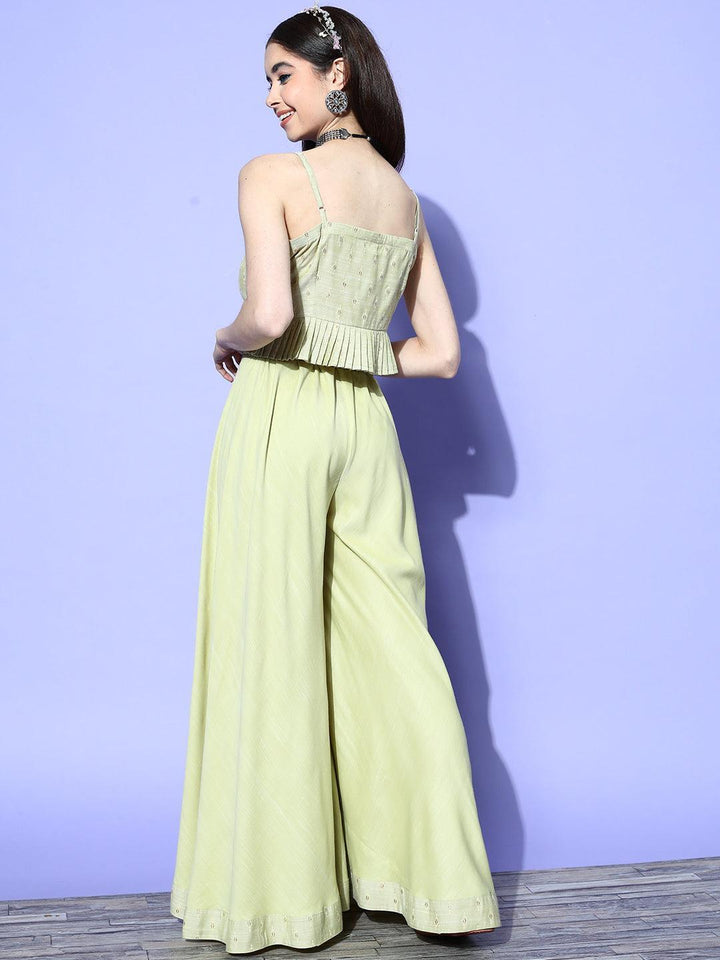 Olive Self Design Silk Blend Co-Ords