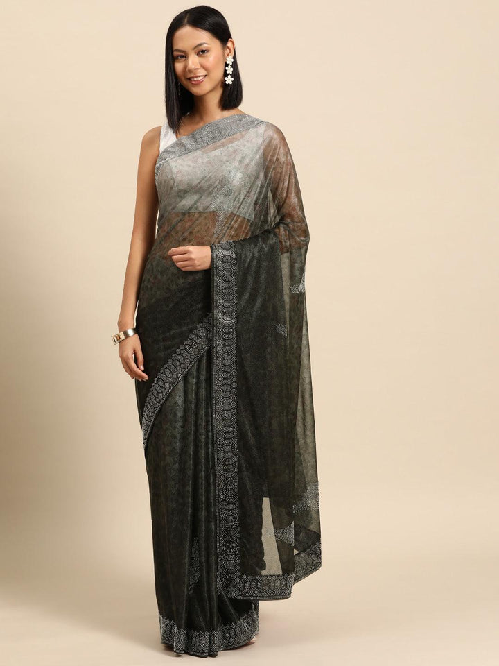 Olive Solid Lycra Saree