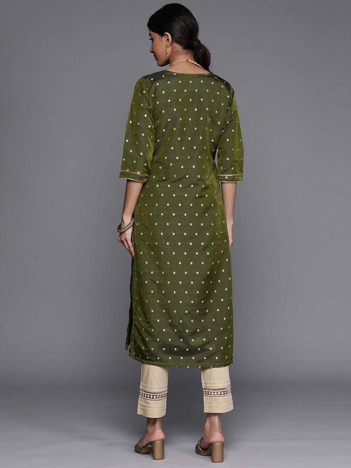 Olive Woven Design Art Silk Straight Kurta