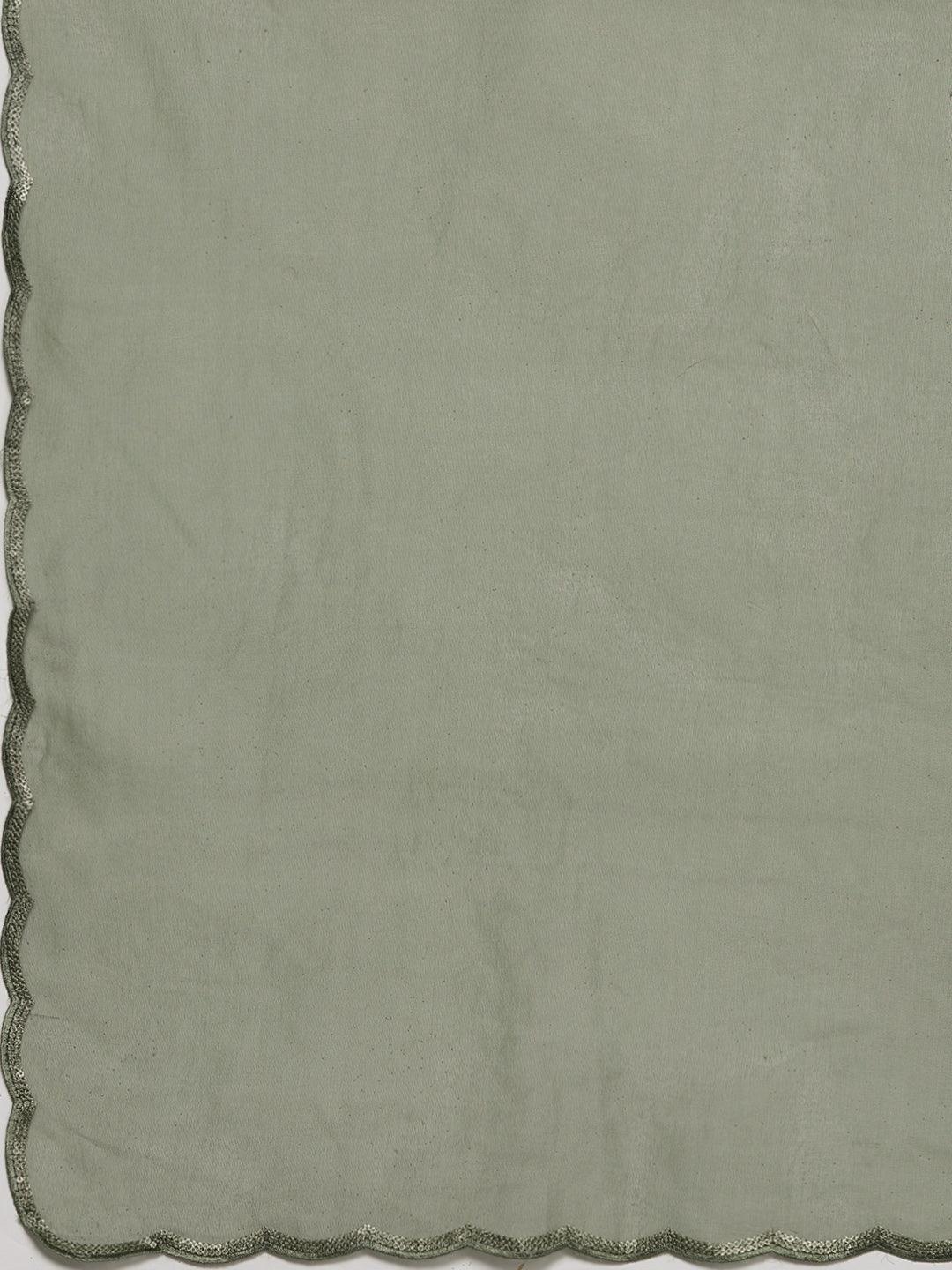 Olive Yoke Design Chanderi Silk Straight Suit Set - ShopLibas