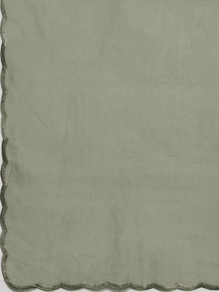 Olive Yoke Design Chanderi Silk Straight Suit Set