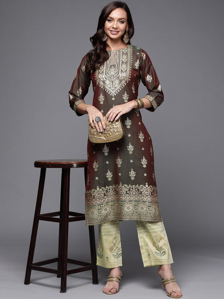Olive Yoke Design Silk Kurta