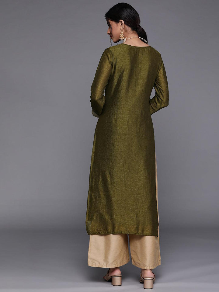 Olive Yoke Design Silk Kurta